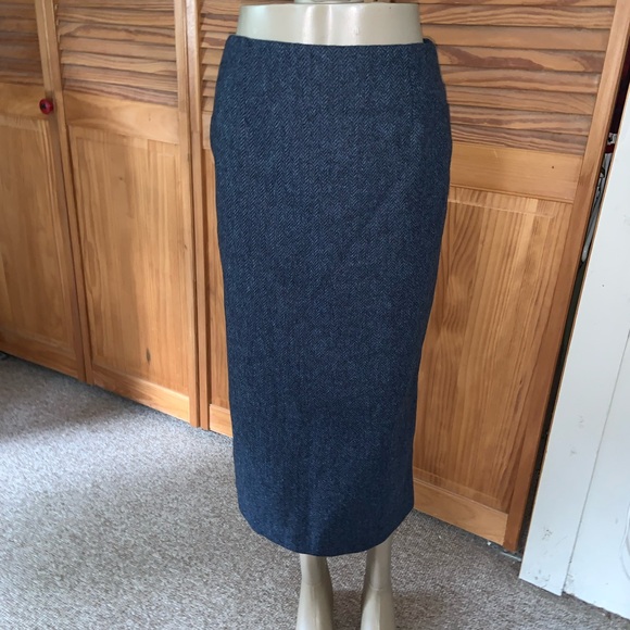 Great Scot long pencil skirt blue herringbone tweed wool size 6 US 10 UK ENGLAND - Picture 1 of 10